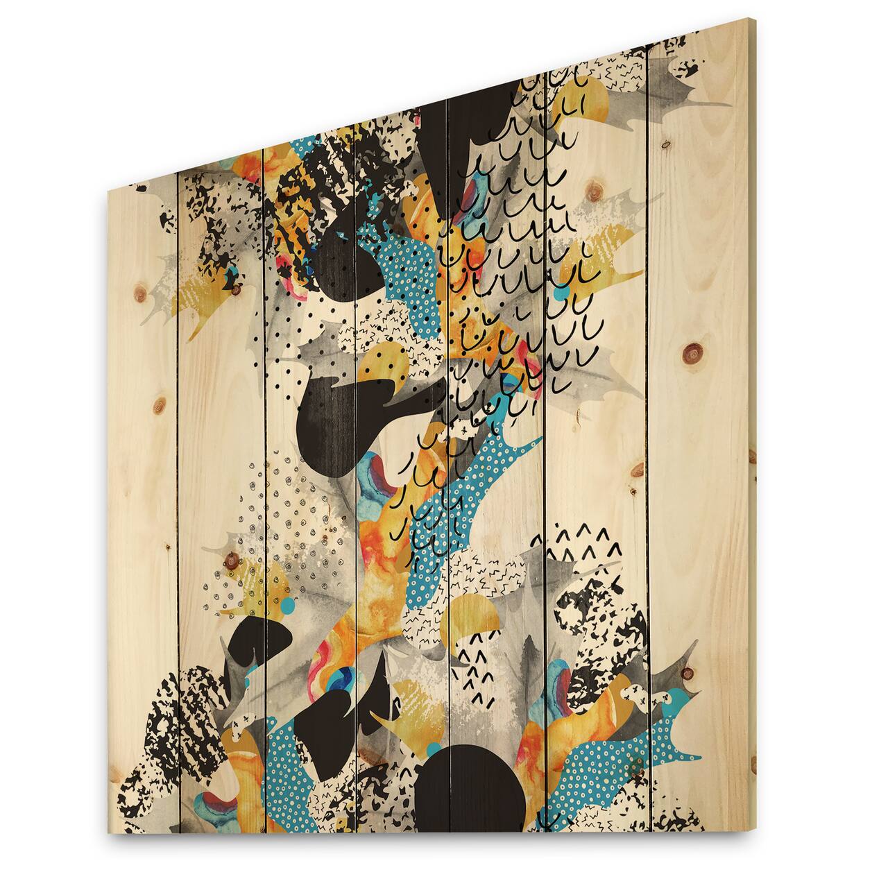 Designart - Minimal Fluid Shapes In Bauhaus Memphis Style - Modern Print on Natural Pine Wood